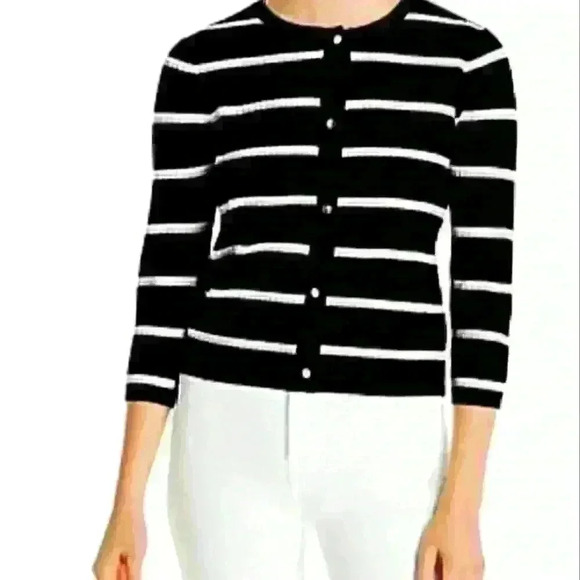 Tahari  Black and White Striped Cardigan - Picture 2 of 4